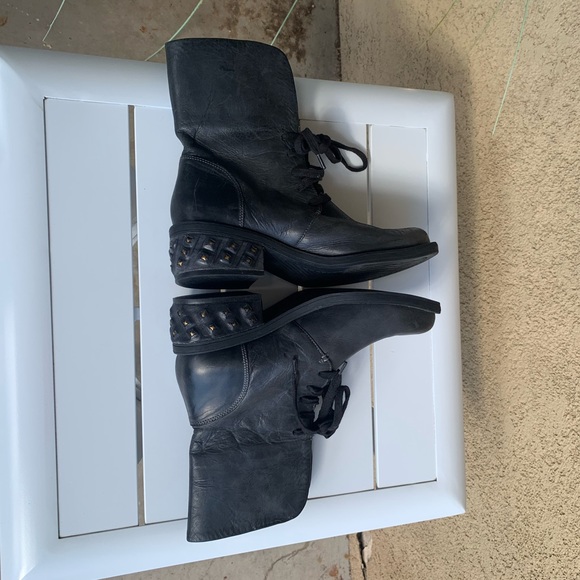 Calvin Klein Jeans black charcoal leather studded moto combat boots size 8.5 - Picture 15 of 15